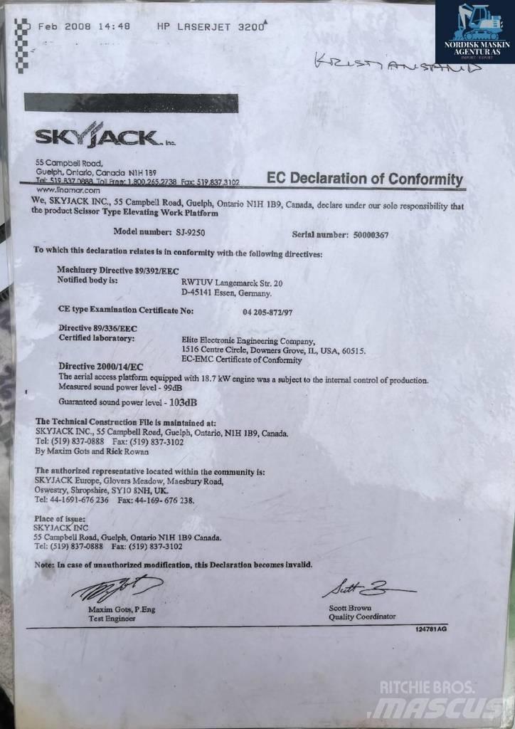SkyJack 9250 Makazaste platforme