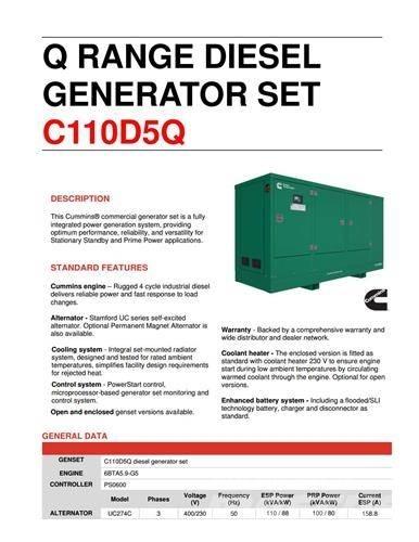 Cummins C110D5Q Dizel generatori