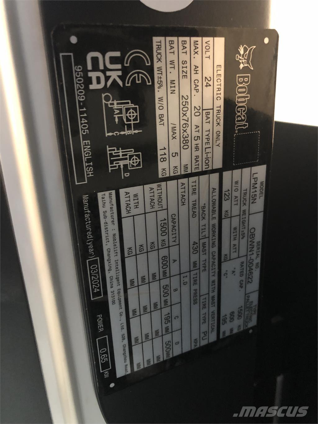 Bobcat LPM15N Ručni električni viljuškar