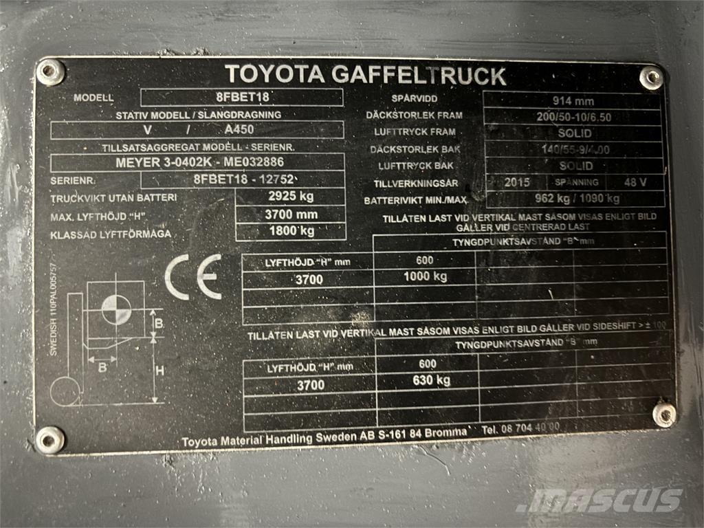 Toyota 8FBET18 Električni viljuškari