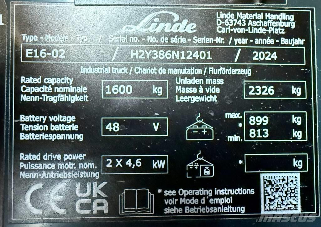 Linde E16/386-02 Električni viljuškari