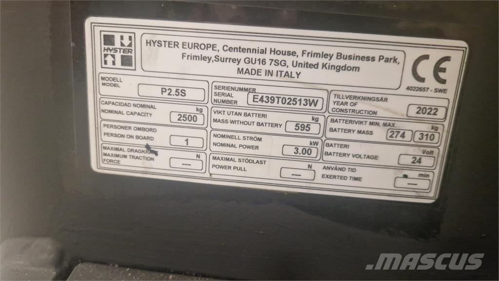 Hyster P2.5S Ručni električni viljuškar