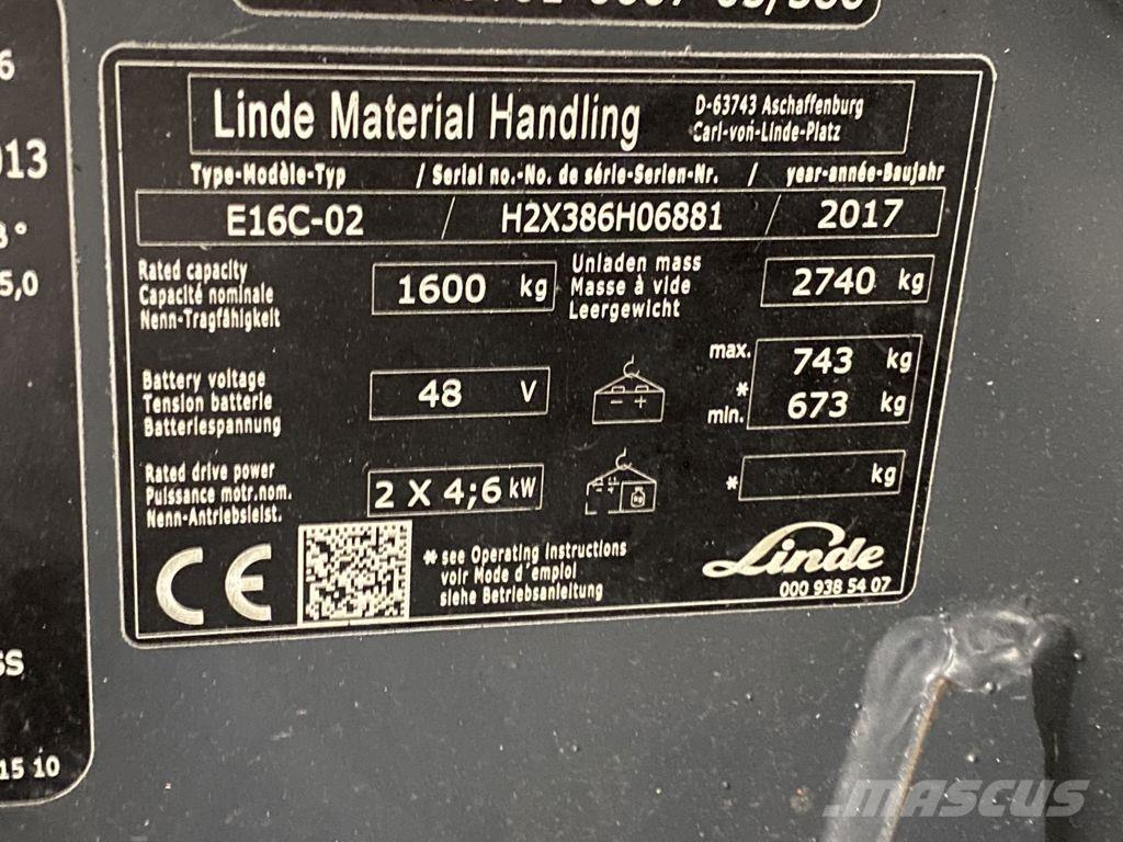 Linde E16C-02 Električni viljuškari
