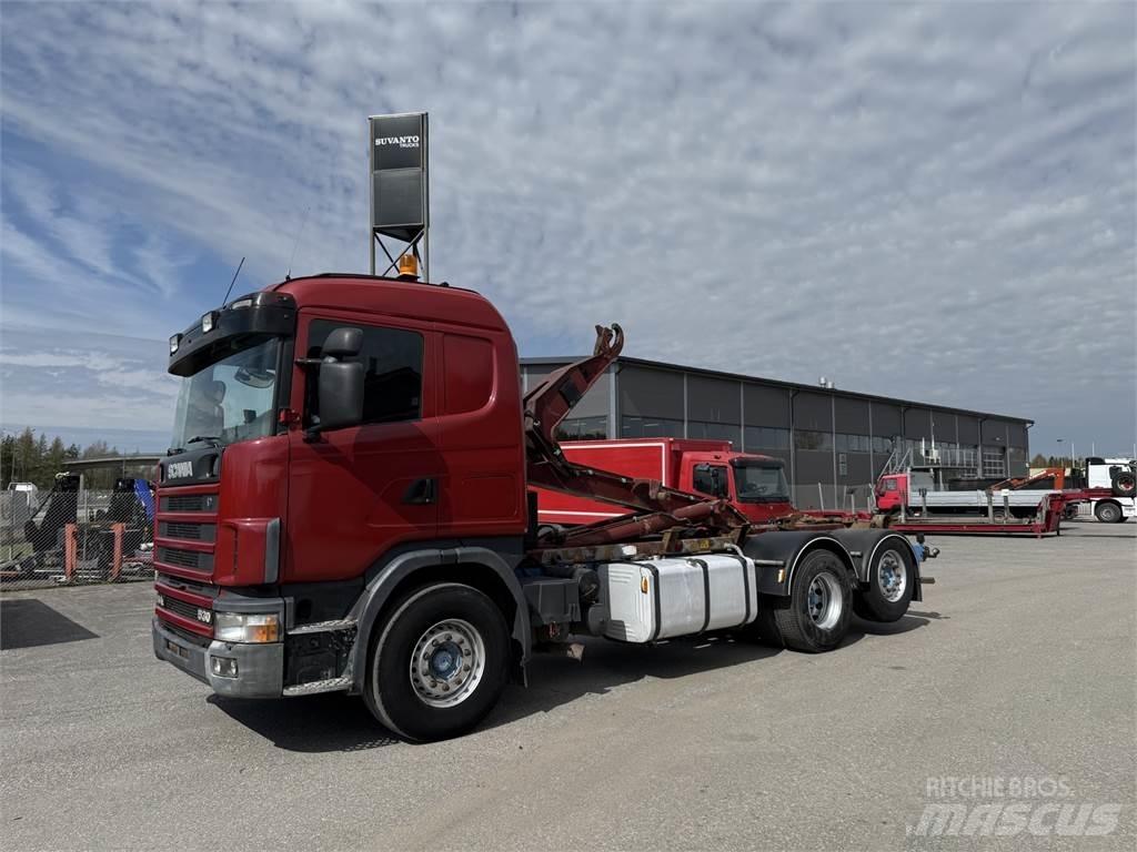 Scania R144 6X2 Rol kiper kamioni sa kukom za podizanje tereta