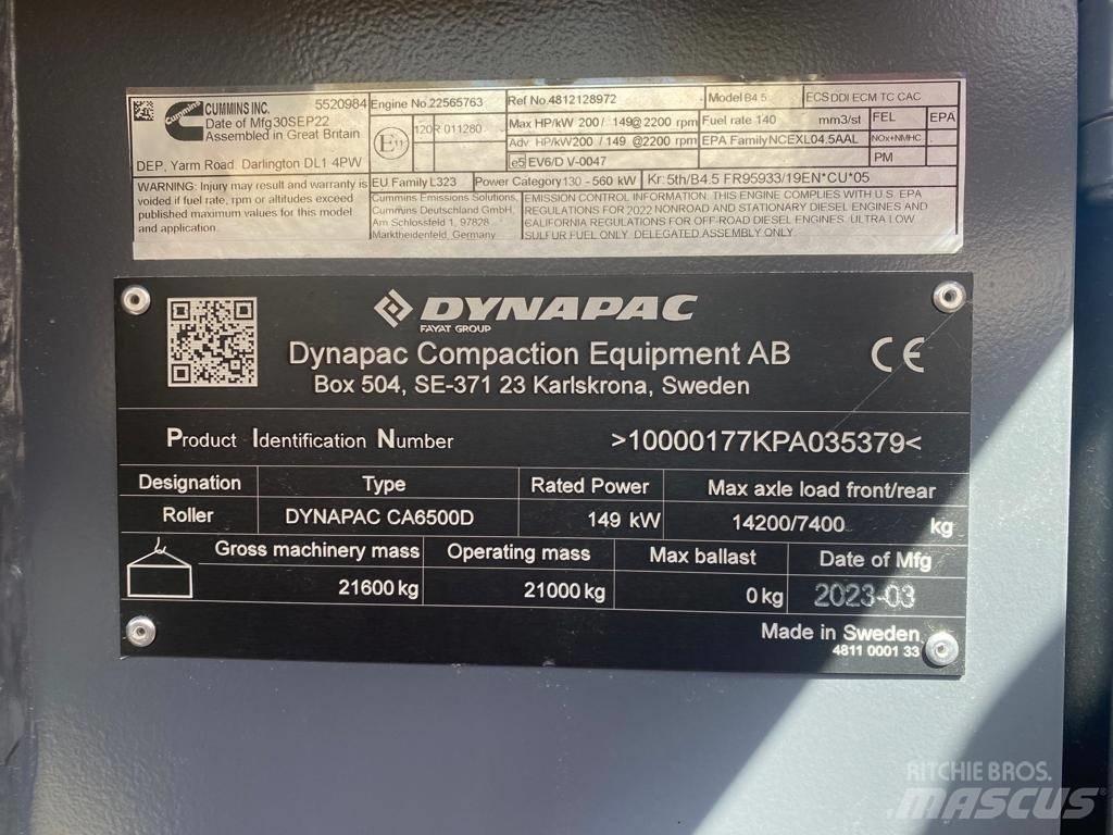 Dynapac CA 6500 D Valjci sa jednim bubnjem