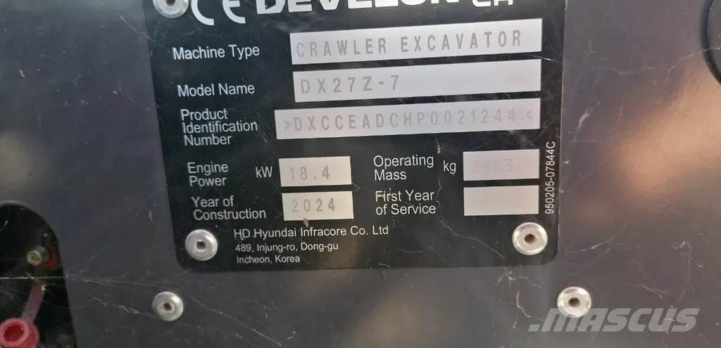 Doosan DX27Z-7 Mini bageri < 7t