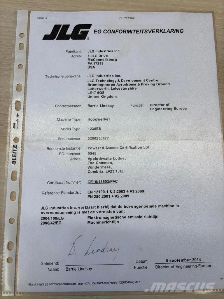 JLG 1230ES Makazaste platforme