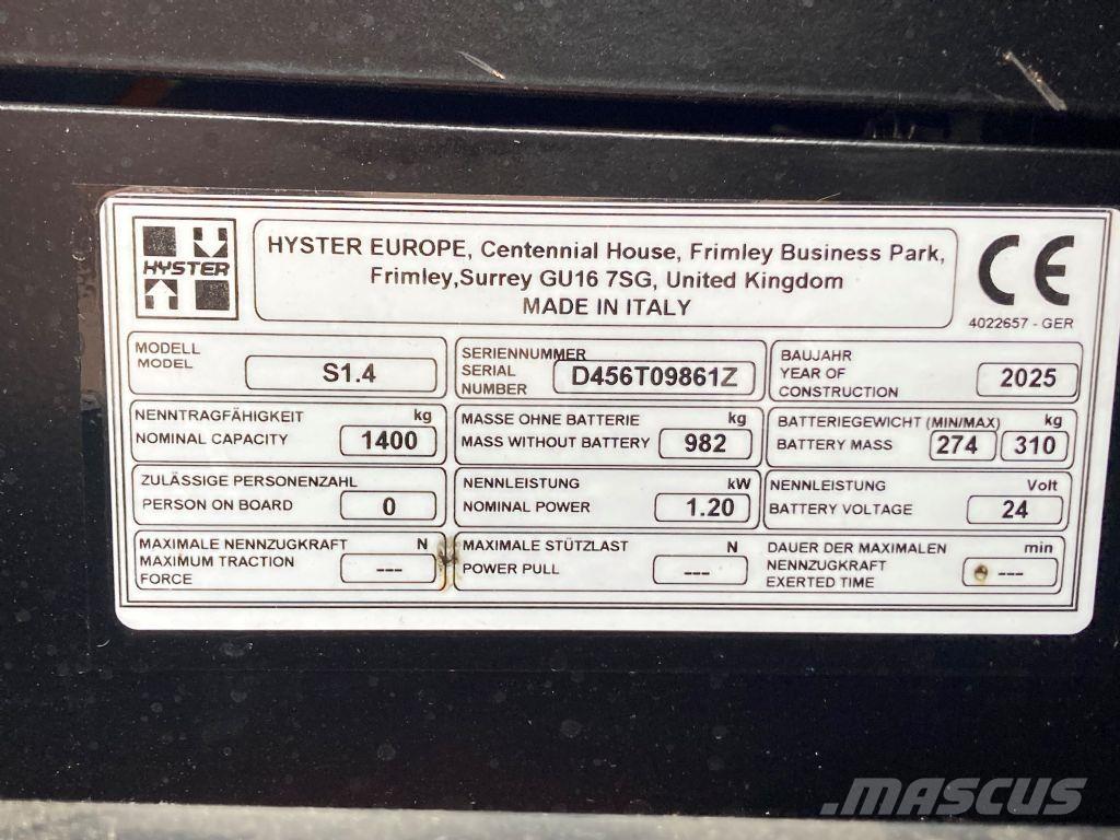 Hyster S 1.4 Ručni električni viljuškar