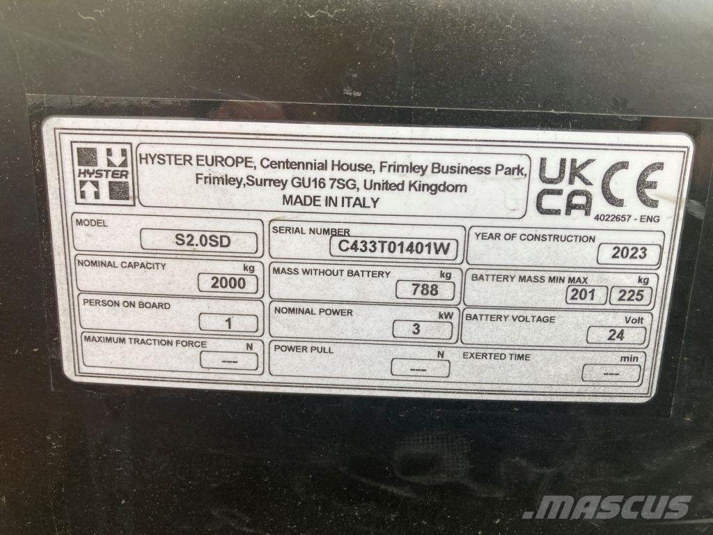 Hyster S 2.0SD Ručni električni viljuškar