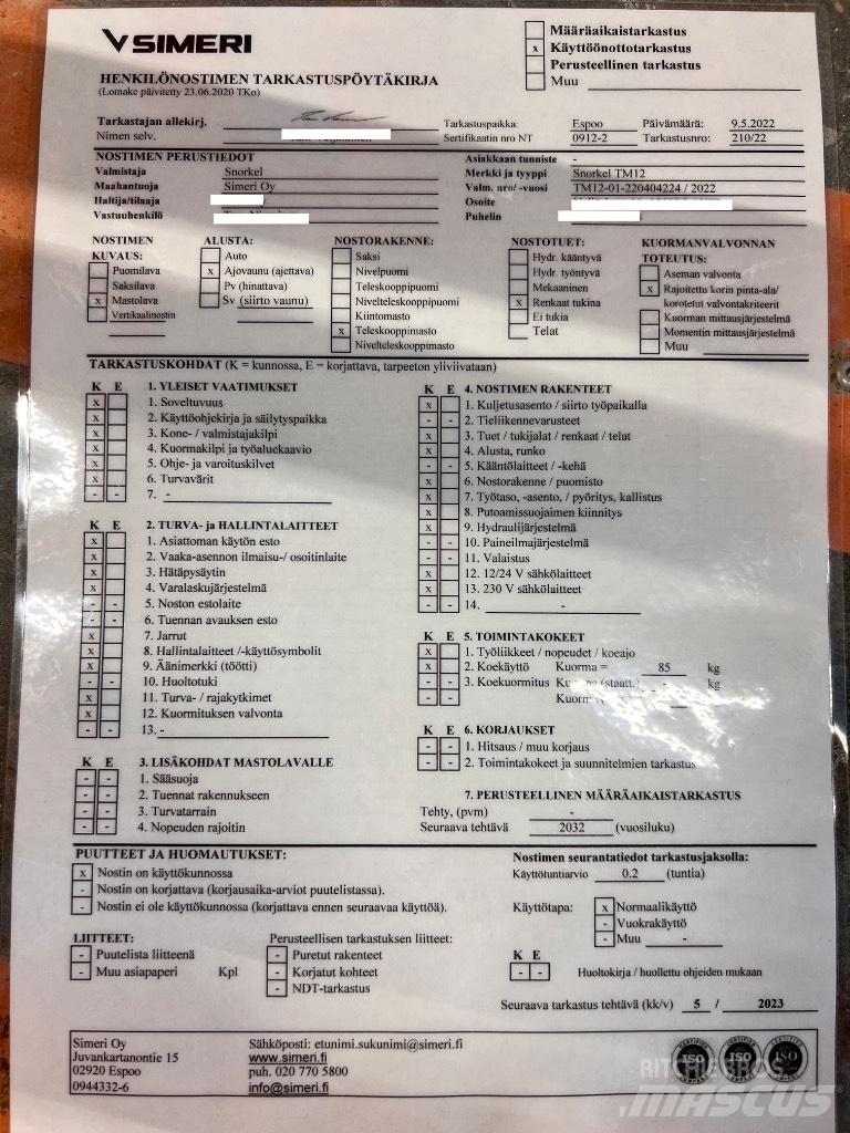 Snorkel TM 12 Jarbolne penjajuće platforme