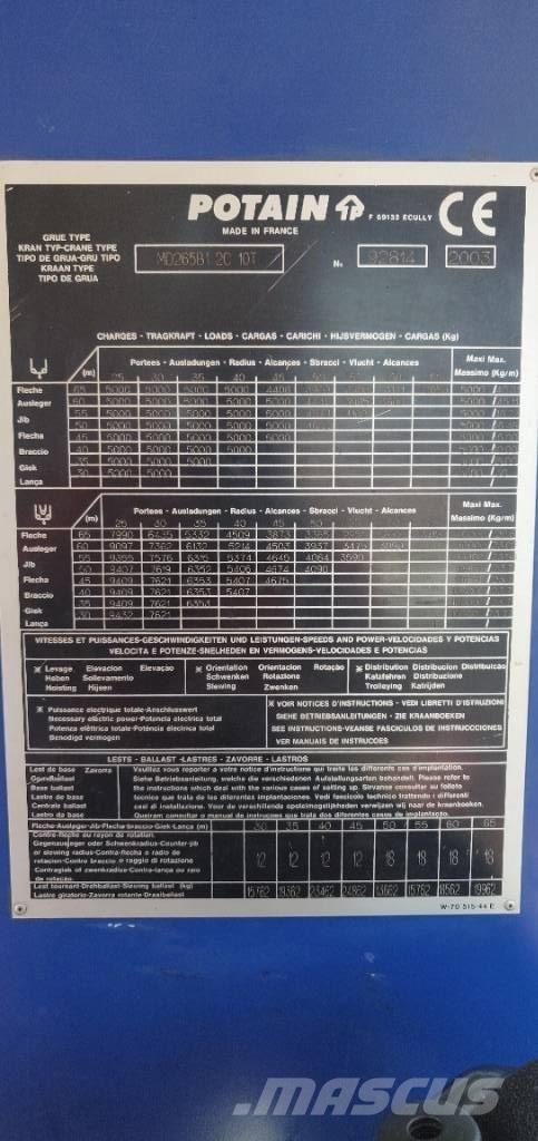 Potain MD265 Kranovi tornjevi