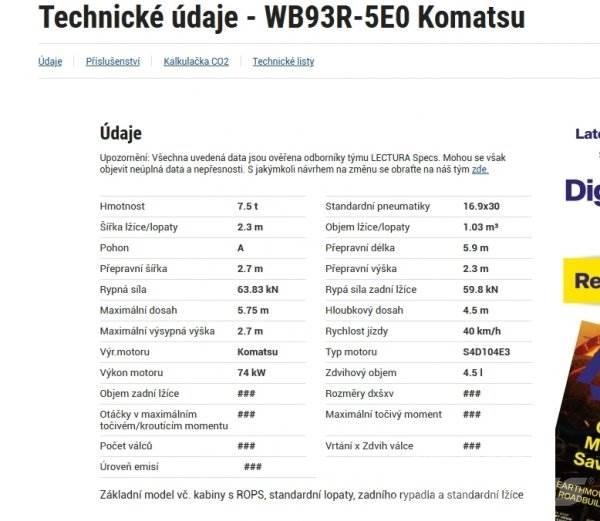 Komatsu WB 93 R Rovokopači