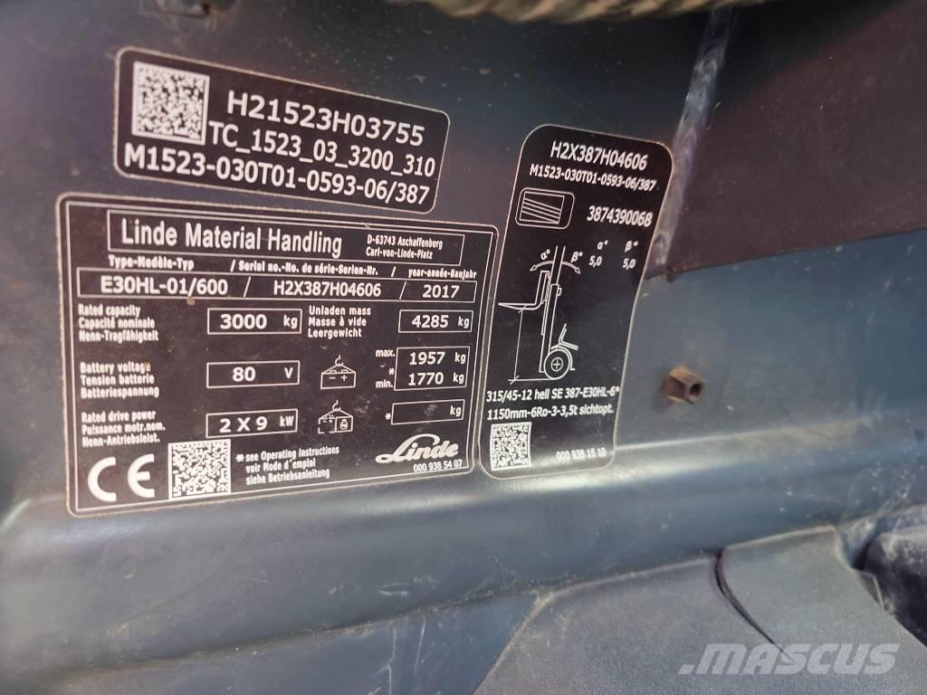 Linde E30/600HL/387 Električni viljuškari