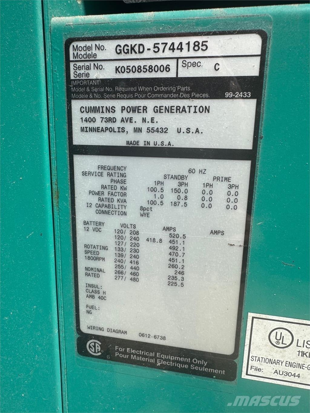 Cummins 150kW Generatori na plin