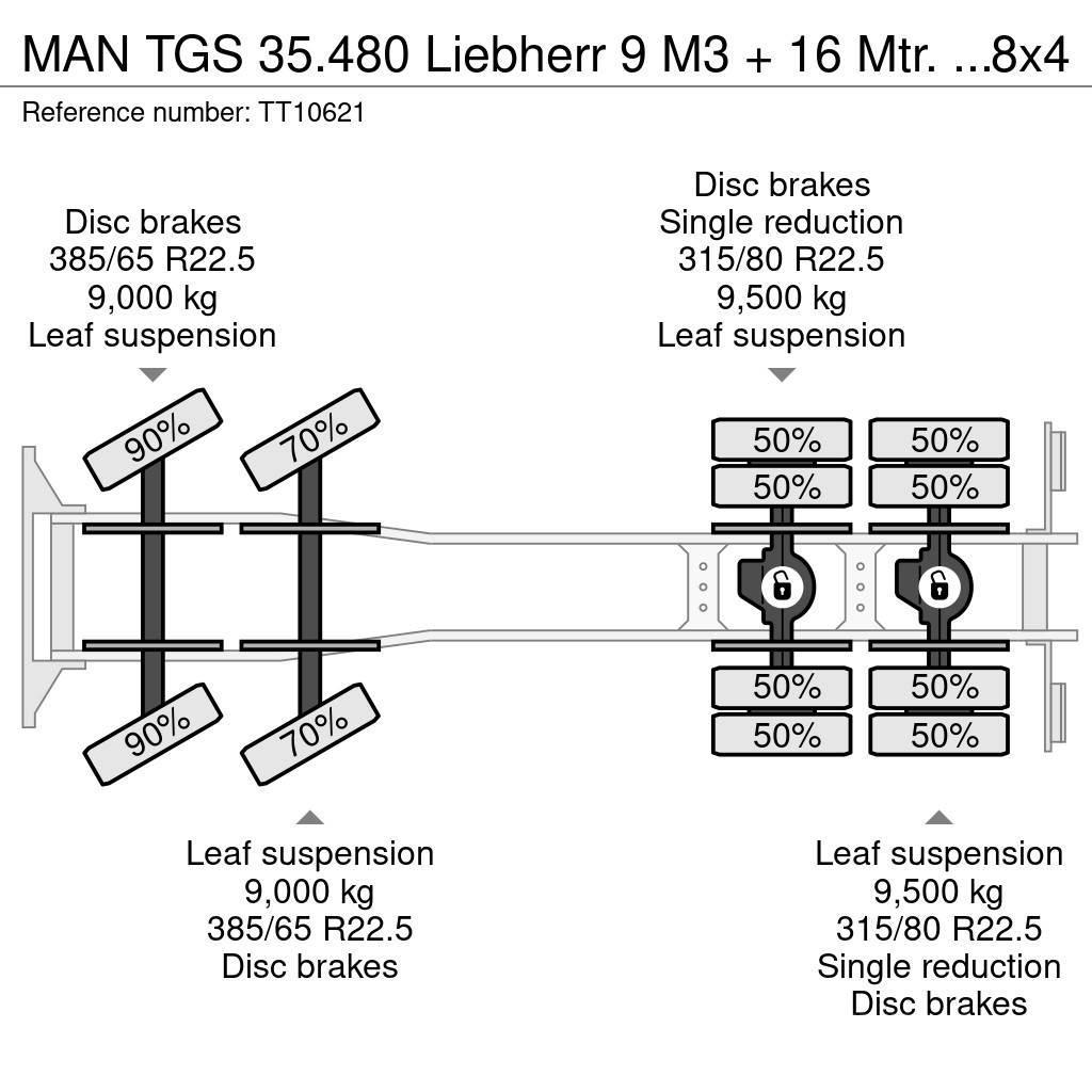 MAN TGS 35.480 Liebherr 9 M3 + 16 Mtr. Belt/Band/Förde Kamioni mešalice za beton