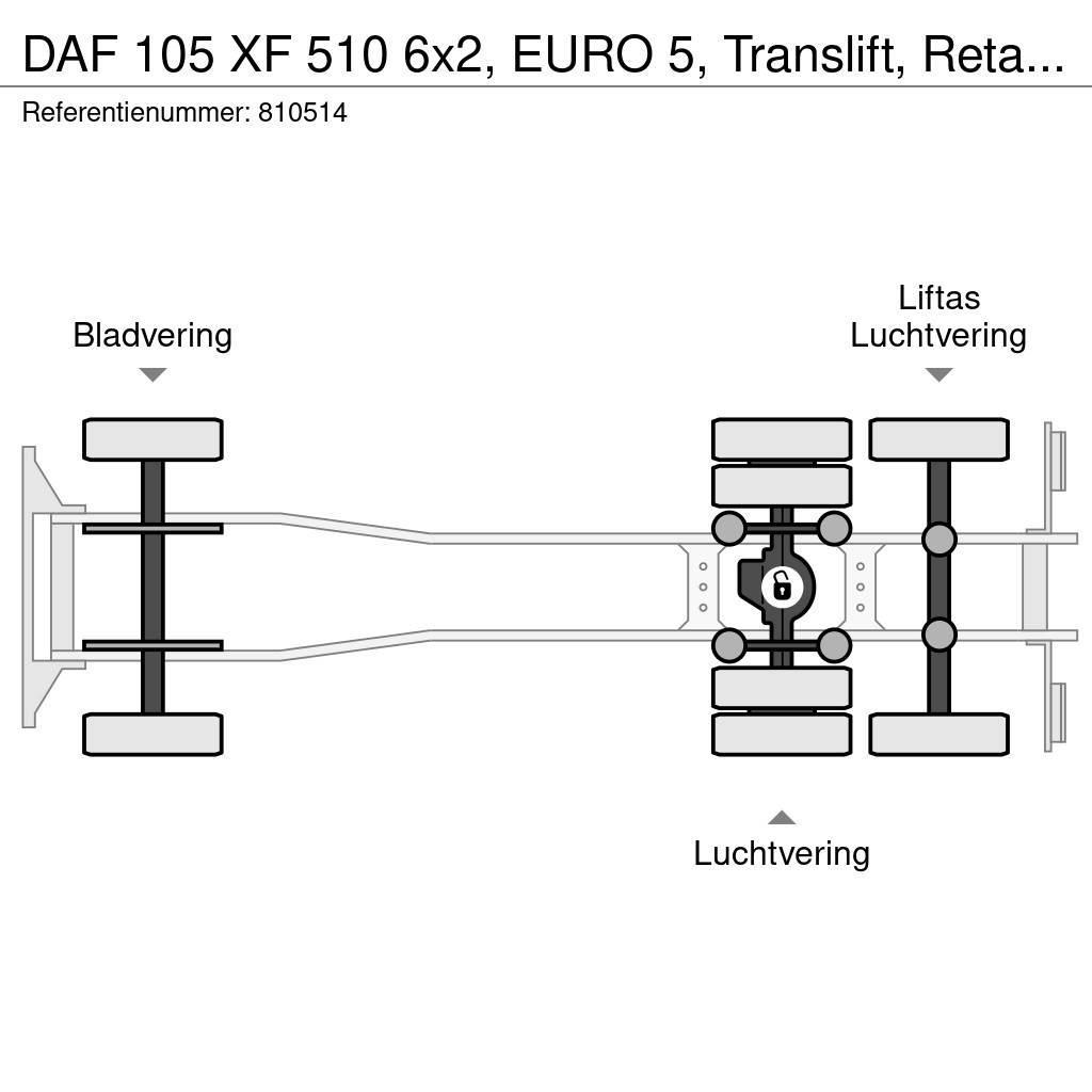 DAF 105 XF 510 6x2, EURO 5, Translift, Retarder, Manua Rol kiper kamioni sa kukom za podizanje tereta