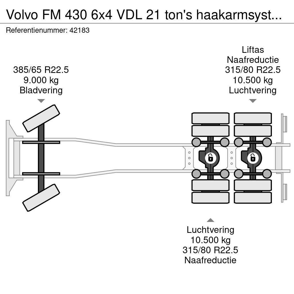 Volvo FM 430 6x4 VDL 21 ton's haakarmsysteem + Hefbare a Rol kiper kamioni sa kukom za podizanje tereta