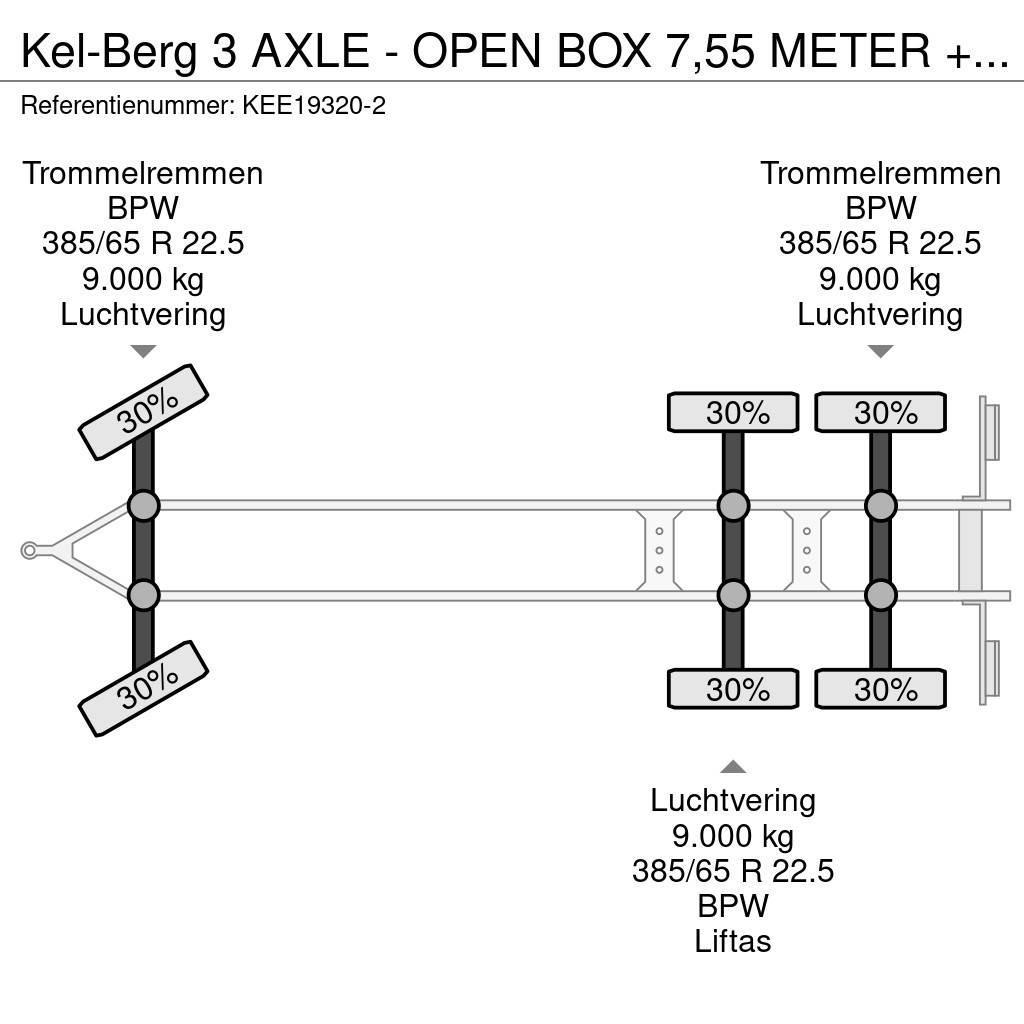 Kel-Berg 3 AXLE - OPEN BOX 7,55 METER + LIFTING AXLE Prikolice platforme/otvoreni sanduk