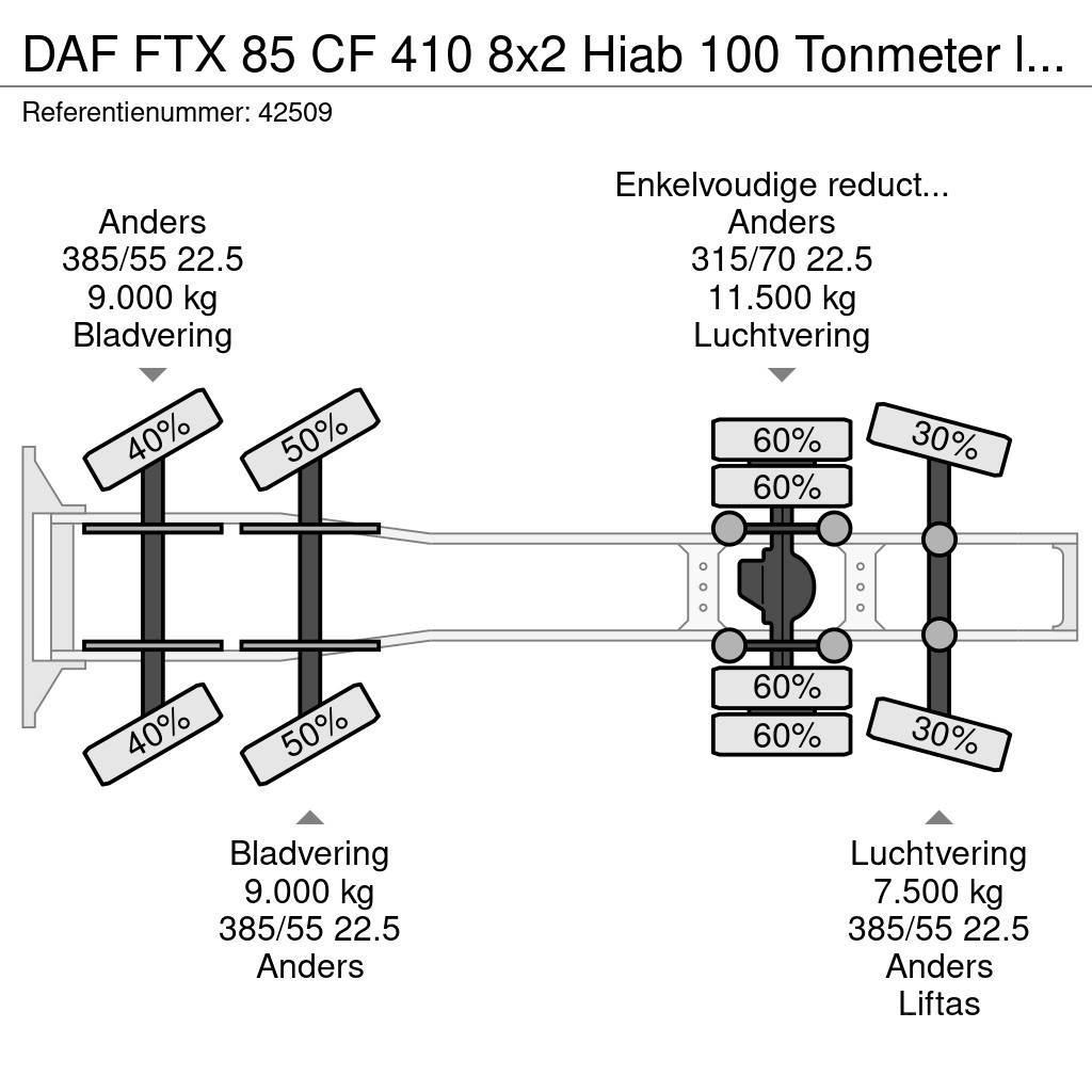 DAF FTX 85 CF 410 8x2 Hiab 100 Tonmeter laadkraan + Fl Tegljači