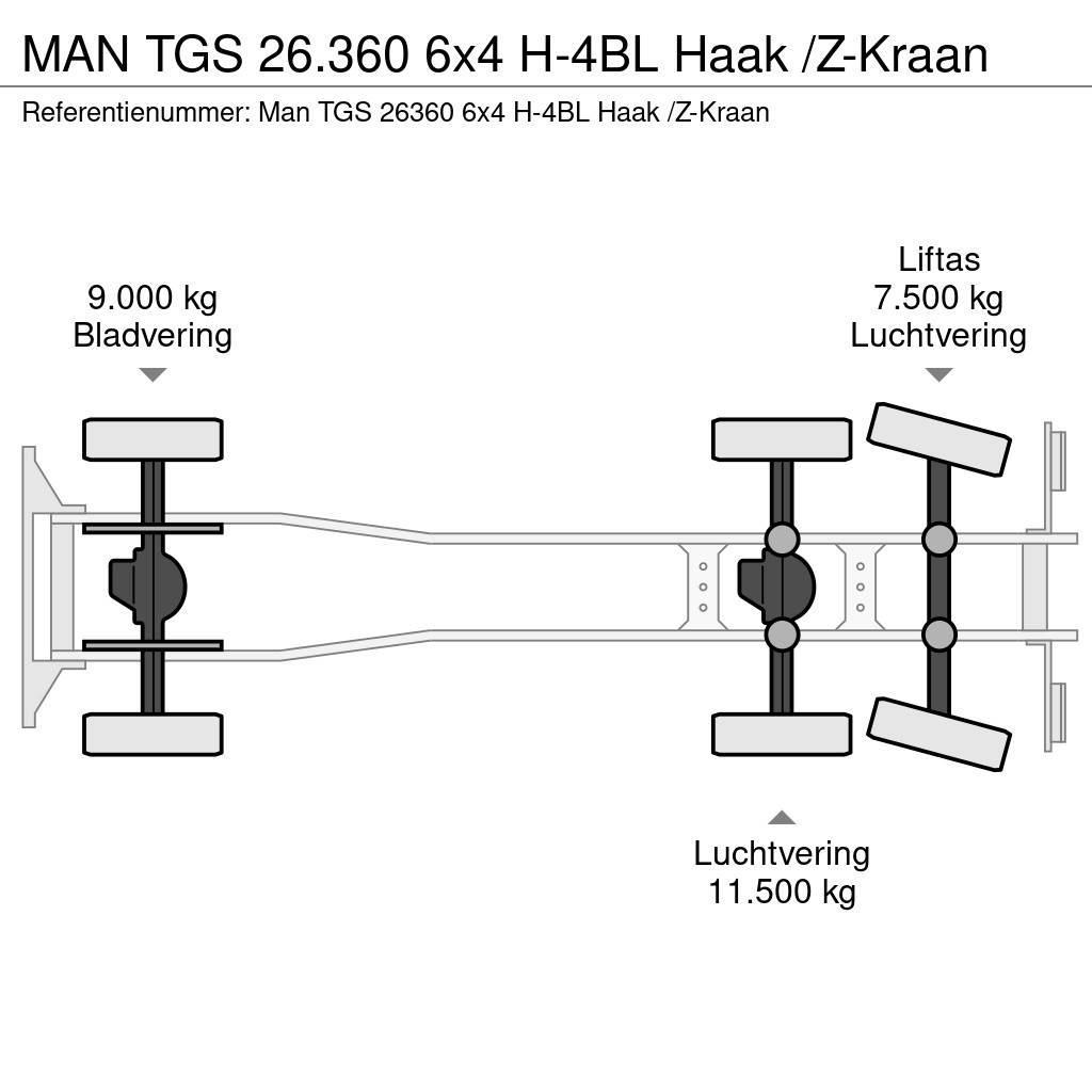 MAN TGS 26.360 6x4 H-4BL Haak /Z-Kraan Rol kiper kamioni sa kukom za podizanje tereta