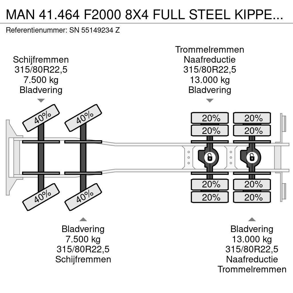 MAN 41.464 F2000 8X4 FULL STEEL KIPPER (EURO 2 / ZF16 Kiperi kamioni