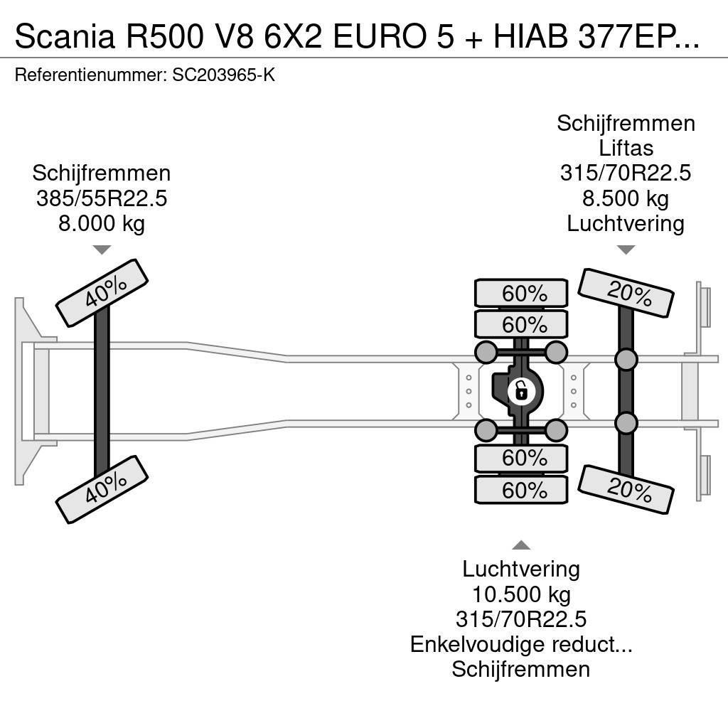 Scania R500 V8 6X2 EURO 5 + HIAB 377EP-4XS + REMOTE CONTR Polovne dizalice za sve terene