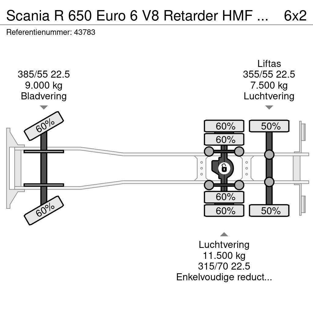 Scania R 650 Euro 6 V8 Retarder HMF 26 Tonmeter laadkraan Autotransporteri