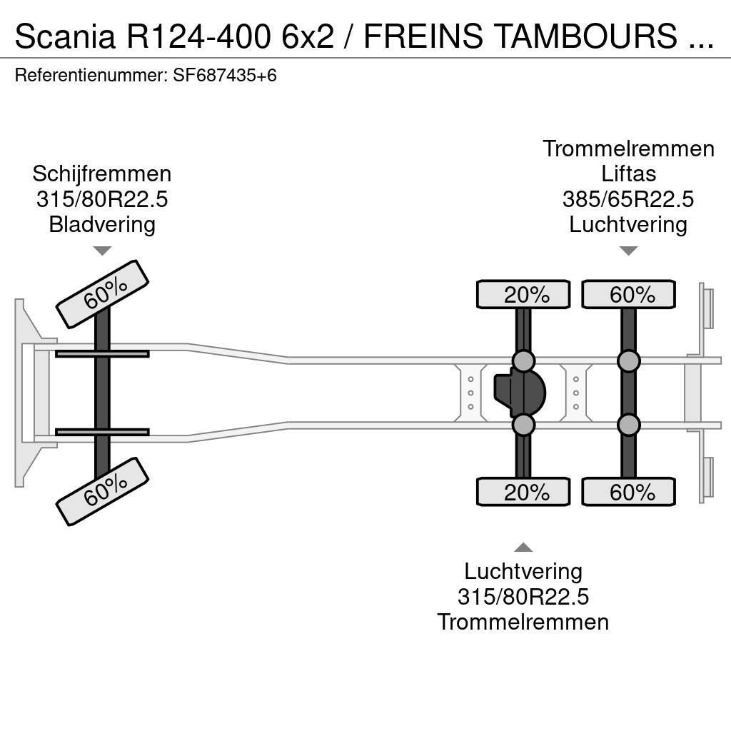 Scania R124-400 6x2 / FREINS TAMBOURS / DRUM BRAKES Rol kiper kamioni sa kukom za podizanje tereta