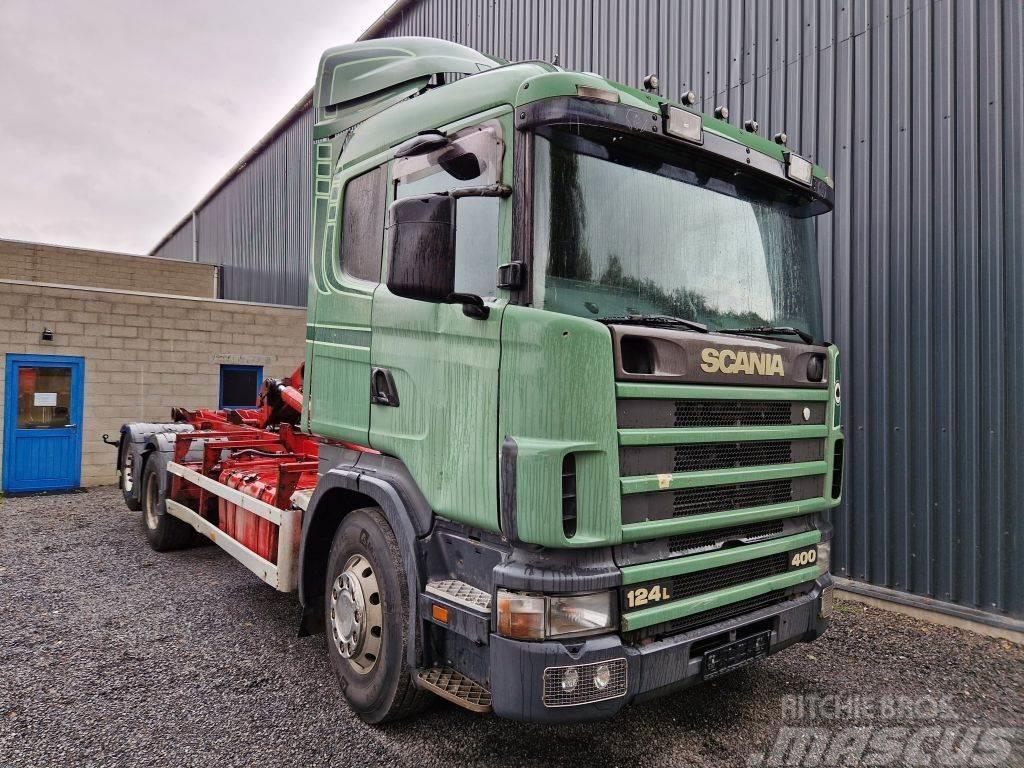 Scania R124-400 6x2 / FREINS TAMBOURS / DRUM BRAKES Rol kiper kamioni sa kukom za podizanje tereta