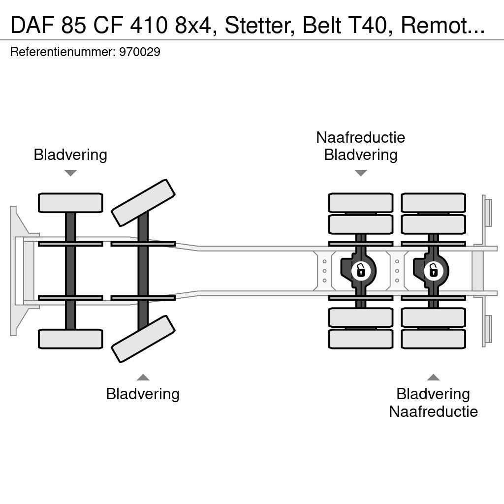 DAF 85 CF 410 8x4, Stetter, Belt T40, Remote, Steel su Kamioni mešalice za beton