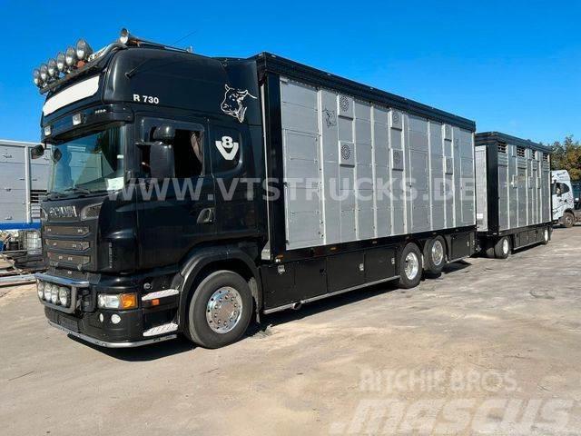 Scania R730 V8 6x2 2.Stock Stehmann + Viehanhänger Kamioni za prevoz životinja