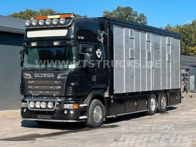 Scania R730 V8 6x2 2.Stock Stehmann + Hubdach, Vollluft Kamioni za prevoz životinja